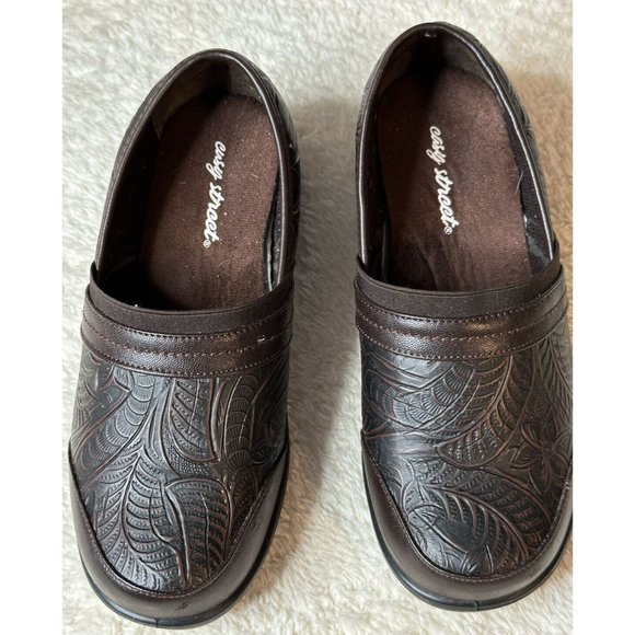 Easy Street Shoes Womens Professional Clogs 30-0455 Brown Leather Slip On Sz 6W - Picture 2 of 9
